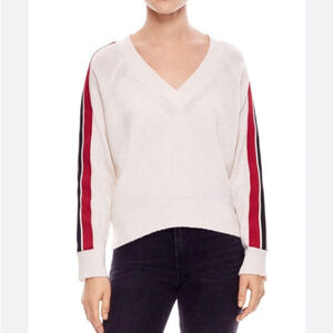 Sandro Paris Varsity Wool Sweater V-Neck Stripe Pullover Medium Womens